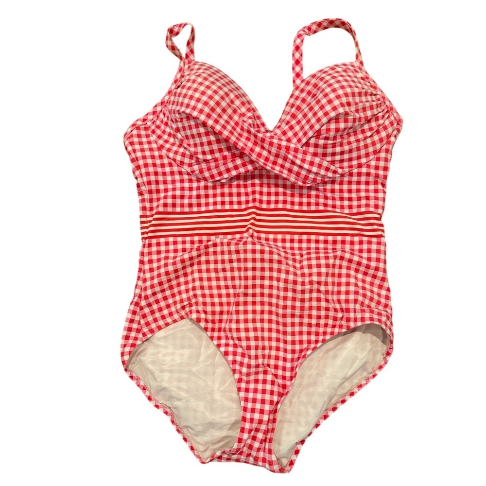 Draper James Lands End One Piece Swimsuit Size‎ 12 Pink Red Gingham